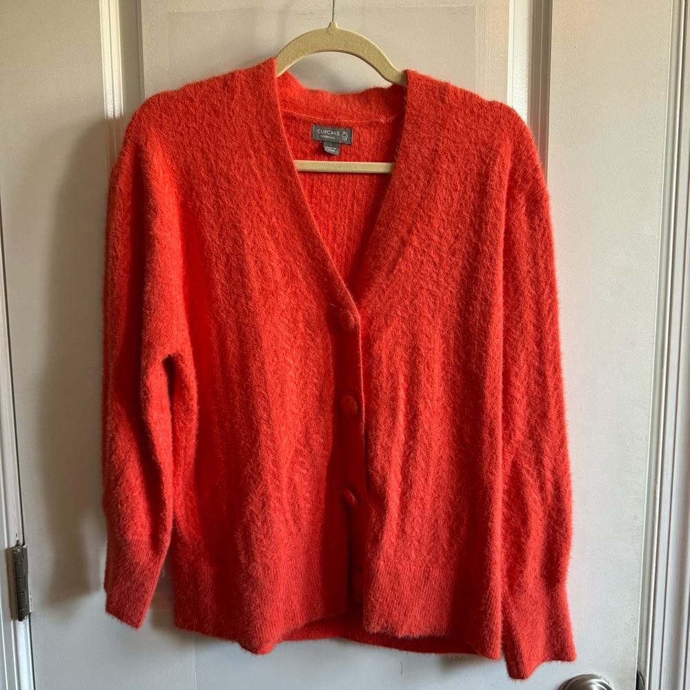 Cupcake | Fuzzy Soft Button Down V Neck Cardigan Sweater Size L